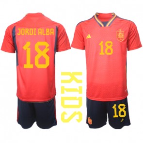 Maillot de foot Espagne Jordi Alba #18 Domicile enfant Monde 2022 Manches Courte (+ pantalon court)